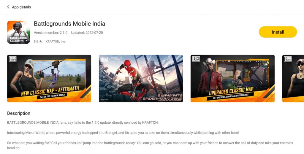 Battlegrounds Mobile India install